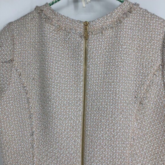 NWT Eliza J Ivory Short Sleeve Fringe Trim A-line Round Neck Tweed Dress Size 10 - Picture 12 of 16